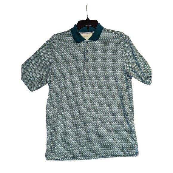 Walter Hagen Mens Golf Polo Shirt S Green/Yellow Martini Print Polyester Short S - Picture 1 of 4